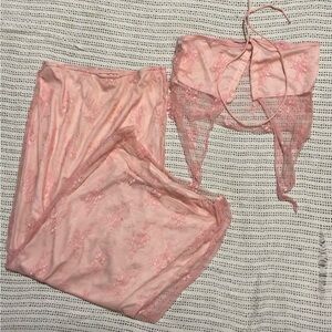 Chic Pink Lace Pajama Set